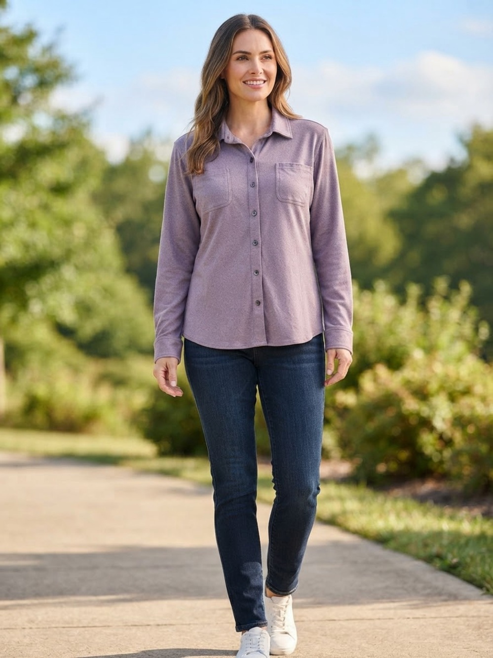 32 Degrees Heat Women's Purple Long Sleeve Button-Up Shirt / Top – Size L
